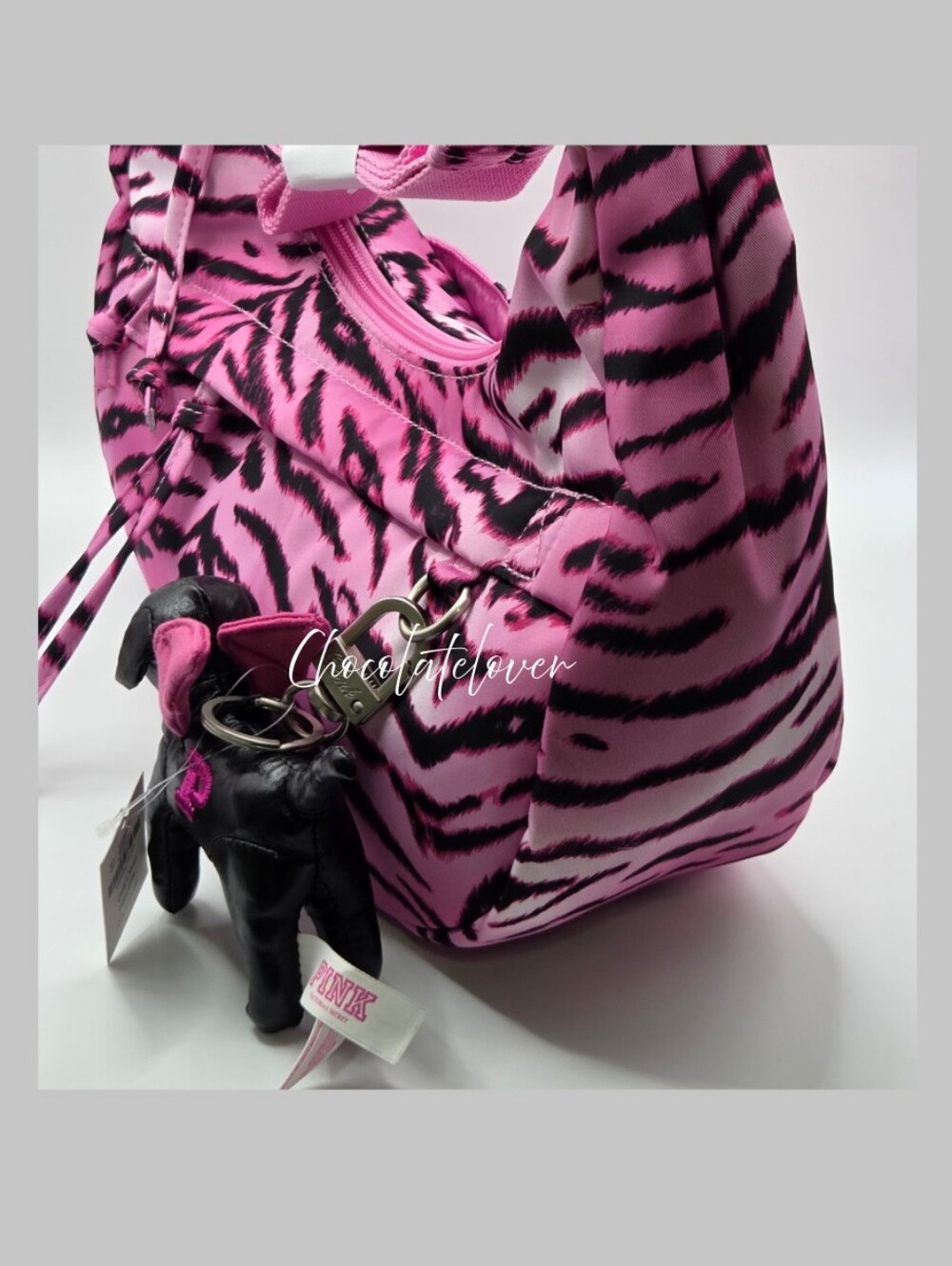 Victoria's Secret PINK Sling Pink Zebra Bag With Bat Dog NWT - Picture 3 of 7